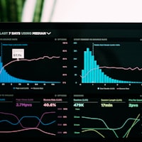 A dashboard of product metrics on a screen.